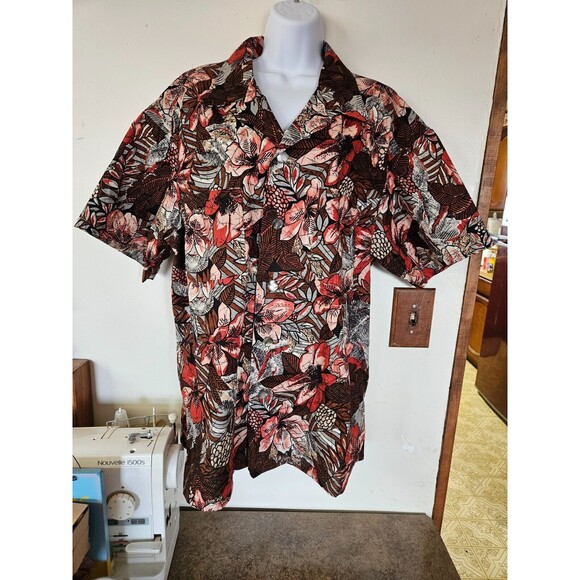 Hand-sewn Men's Brown Hawaiian Print Shirt Size 42 - Picture 3 of 6